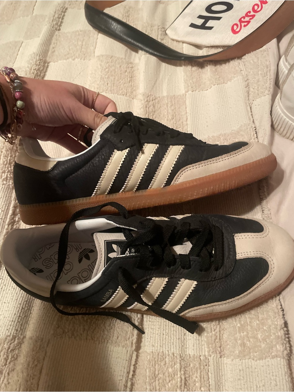 adidas Black and Cream Low-Top Sneakers with Gum Sole